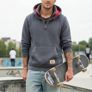 Hollister VTG Y2K 2000s Skater Half Zip Hooded Sweatshirt Grey Hoodie Size XL